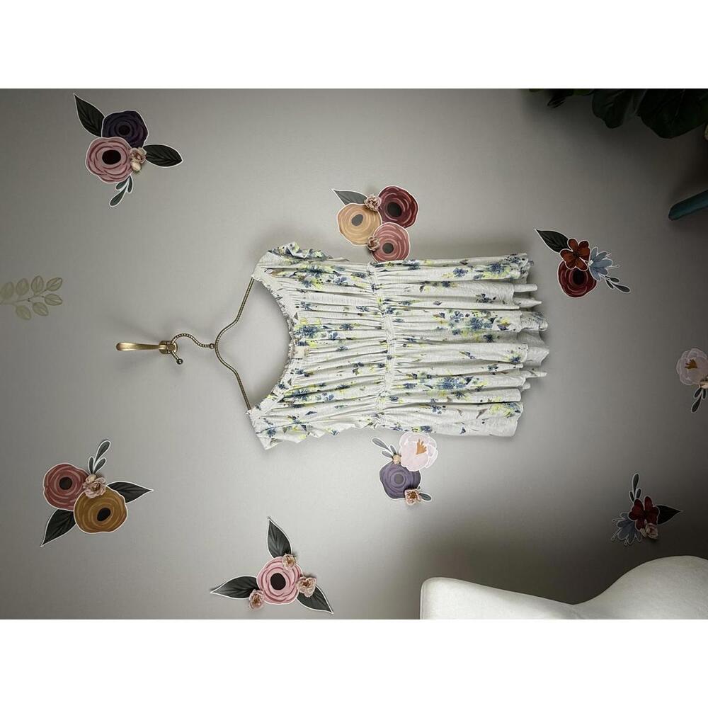 We The Free Ivory Blue Floral Chic Sam Off The Shoulder Top - Size - Medium